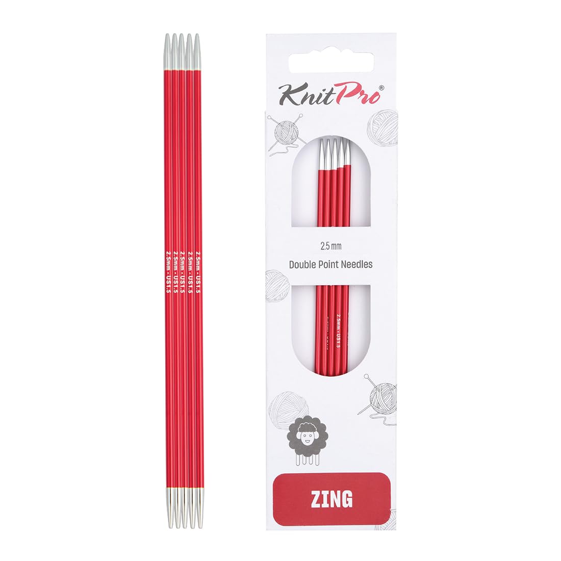 KnitPro Zing Double Pointed Needles - 2.50mm Size | 15cm Length | Lightweight Aluminium 1