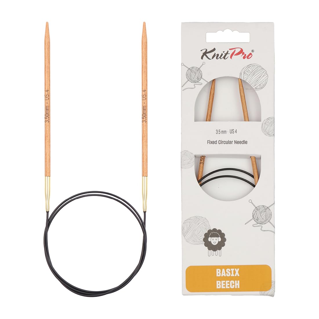 KnitPro Basix Beech Fixed Circular Needles - 3.50mm | 40cm Length | Beech Wood 1