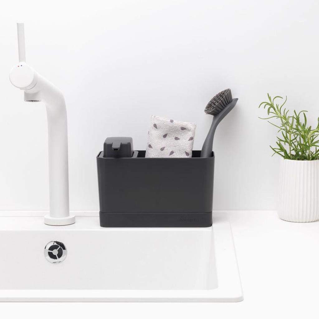 Brabantia Sink Organiser Set with 250ml Soap Dispenser | Dark Grey Plastic | 5 Year Guarantee 4