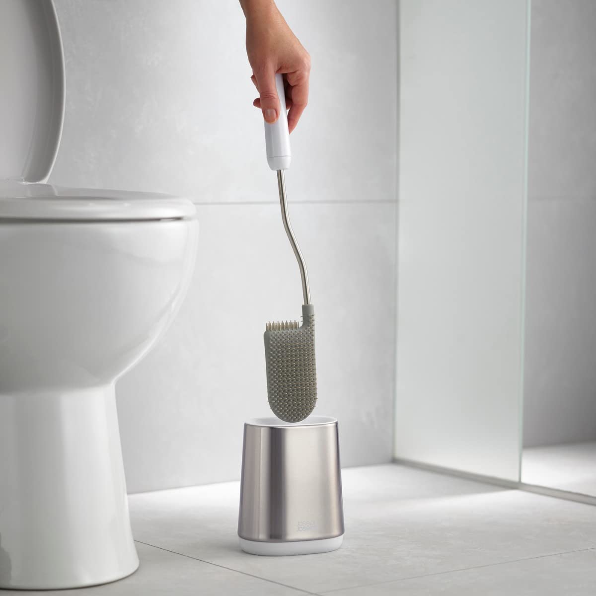 Joseph Joseph Flex Lite Silicone Toilet Brush with Slimline Holder | Anti-Drip | Stainless Steel Finish 4