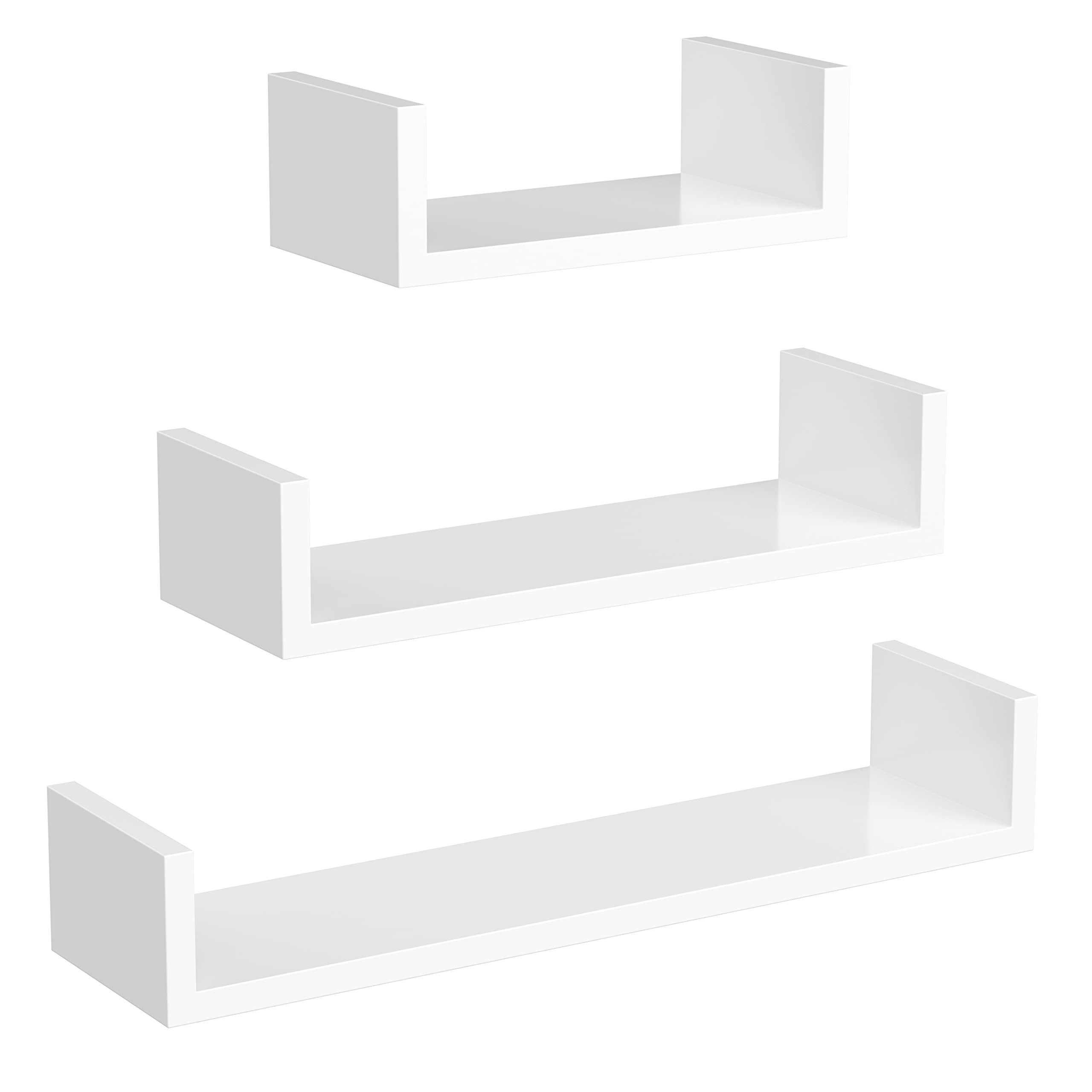 SONGMICS Floating Shelf Set of 3 - Glossy White | U-Shape Design | Max 10 kg Load Per Shelf 1