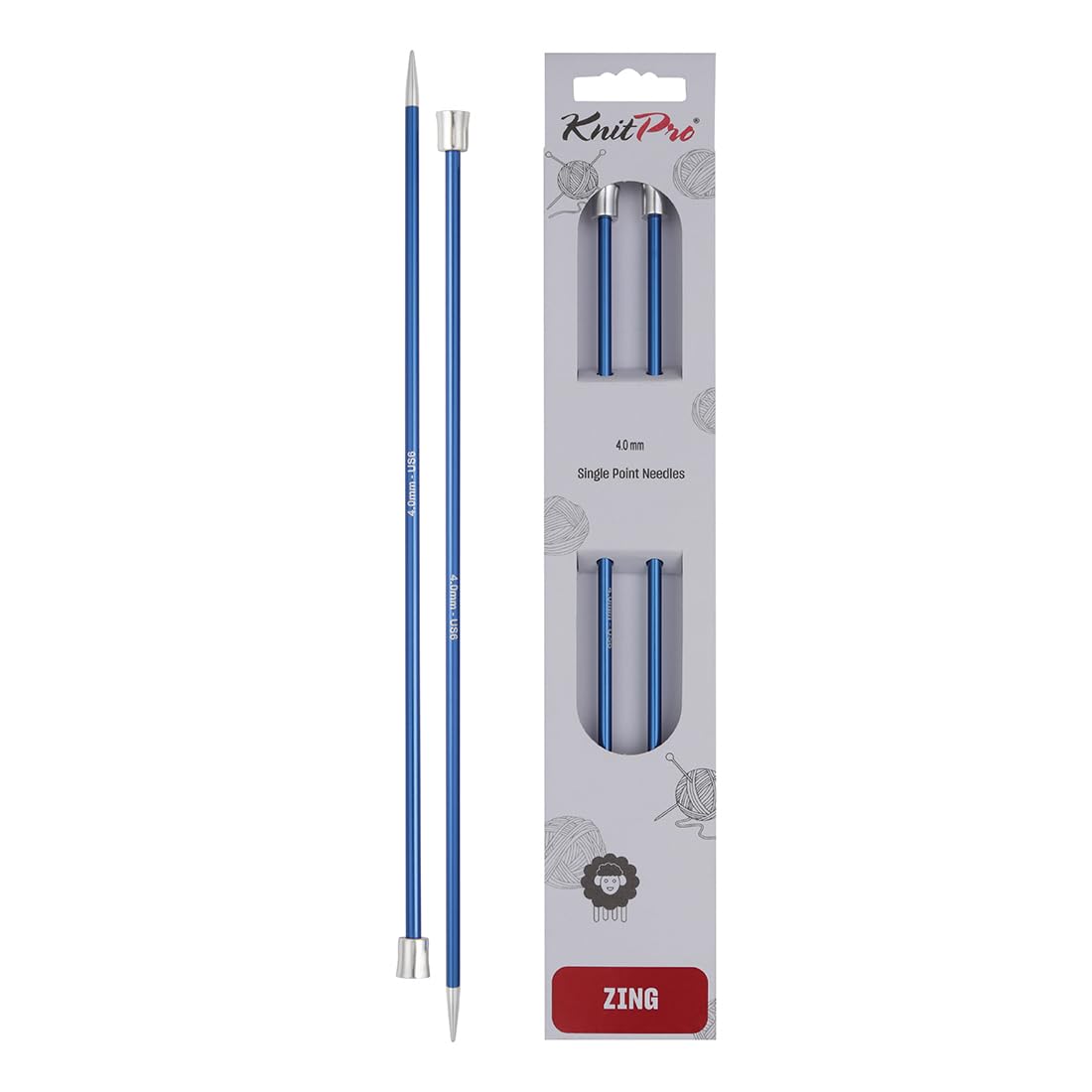 KnitPro Zing Single Pointed Knitting Needles - 4.00mm, 14' (35cm) Length, Lightweight Aluminium 1
