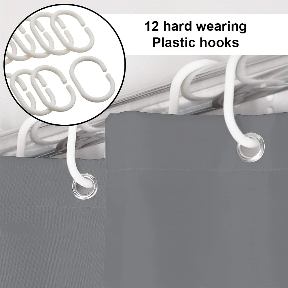 ANSIO Polyester Shower Curtain - Mould & Mildew Resistant | 180cm x 200cm | Includes Hooks 5