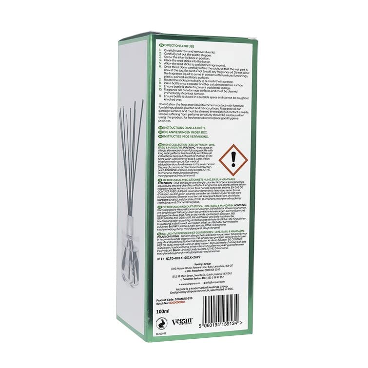 airpure Home Fragrance Reed Diffuser - Lime, Basil & Mandarin Scent | Long Lasting Aroma | 100 ml