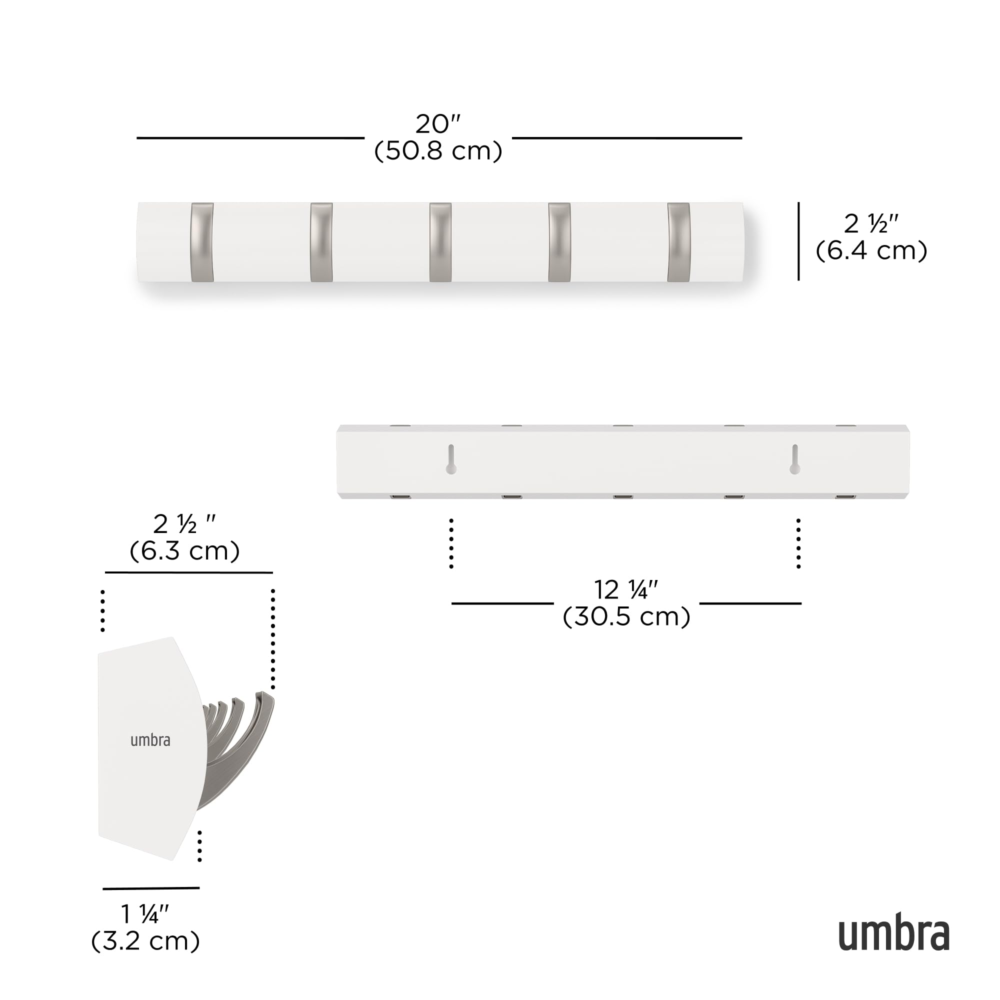 Umbra Flip 5-Hook Wall Mounted Rack - Modern Space-Saving Hanger | Black/Walnut Finish 3