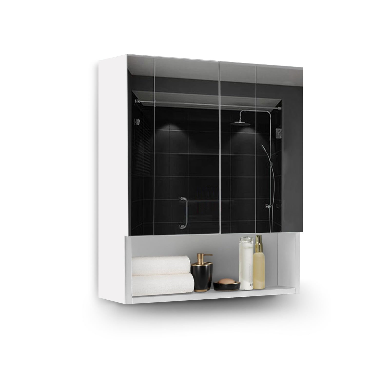 TUKAILAi 2-Door Wall Mounted Bathroom Mirror Cabinet with Adjustable Shelves | White | 50x60x13cm 1
