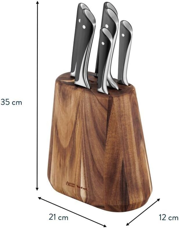 Tefal Jamie Oliver 6-Piece Kitchen Knife Set with Acacia Wood Block | German Stainless Steel 7