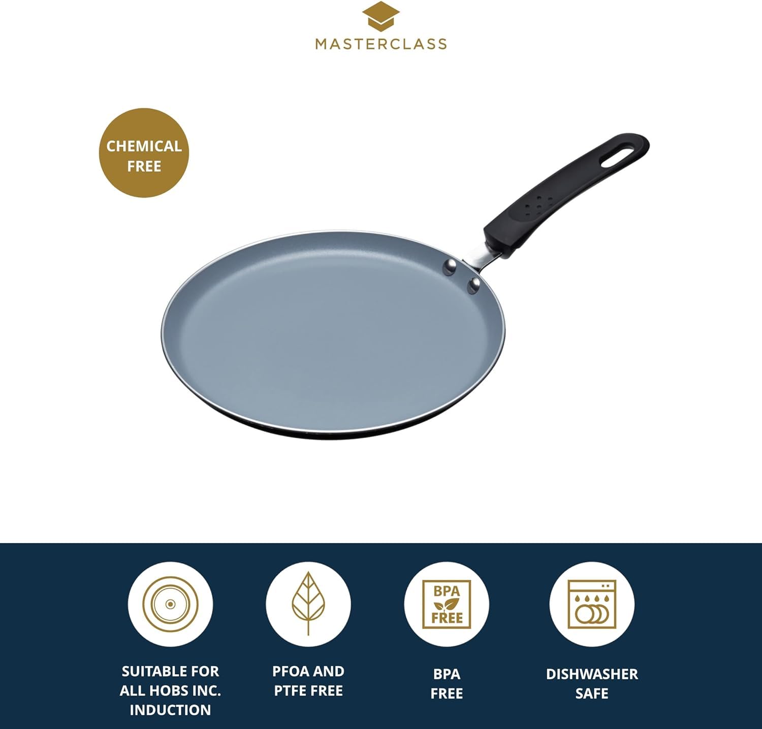 MasterClass 24 cm Eco Induction Crepe & Pancake Pan | Chemical Free Non-Stick | Aluminium/Iron 3