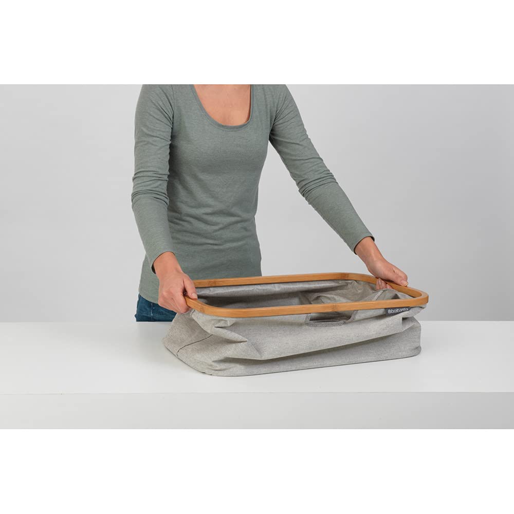 Brabantia Foldable Laundry Basket - 40L Capacity | Grey Fabric | Bamboo Handles 6