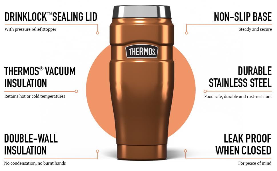 Thermos Stainless King Travel Tumbler - 470 ml Copper | Keeps Hot 7 Hrs, Cold 18 Hrs 4