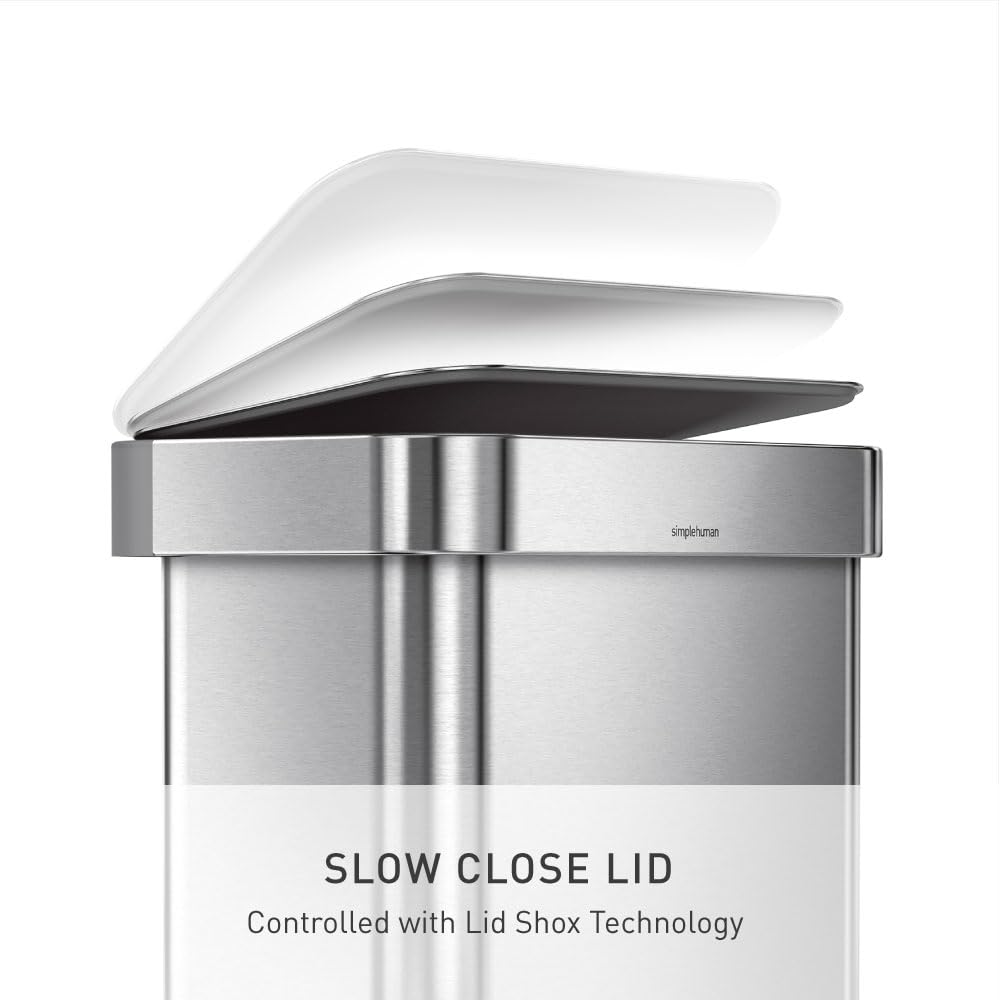 simplehuman CW2080 45L Rectangular Kitchen Pedal Bin with Liner Pocket | Brushed Stainless Steel 7