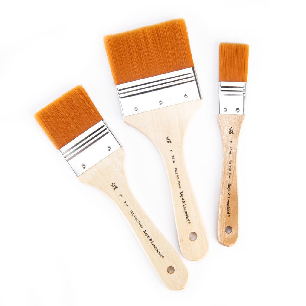 Royal & Langnickel Golden Taklon Multi-Purpose Brush Set - 3 Sizes for Smooth Coverage | Synthetic Fiber