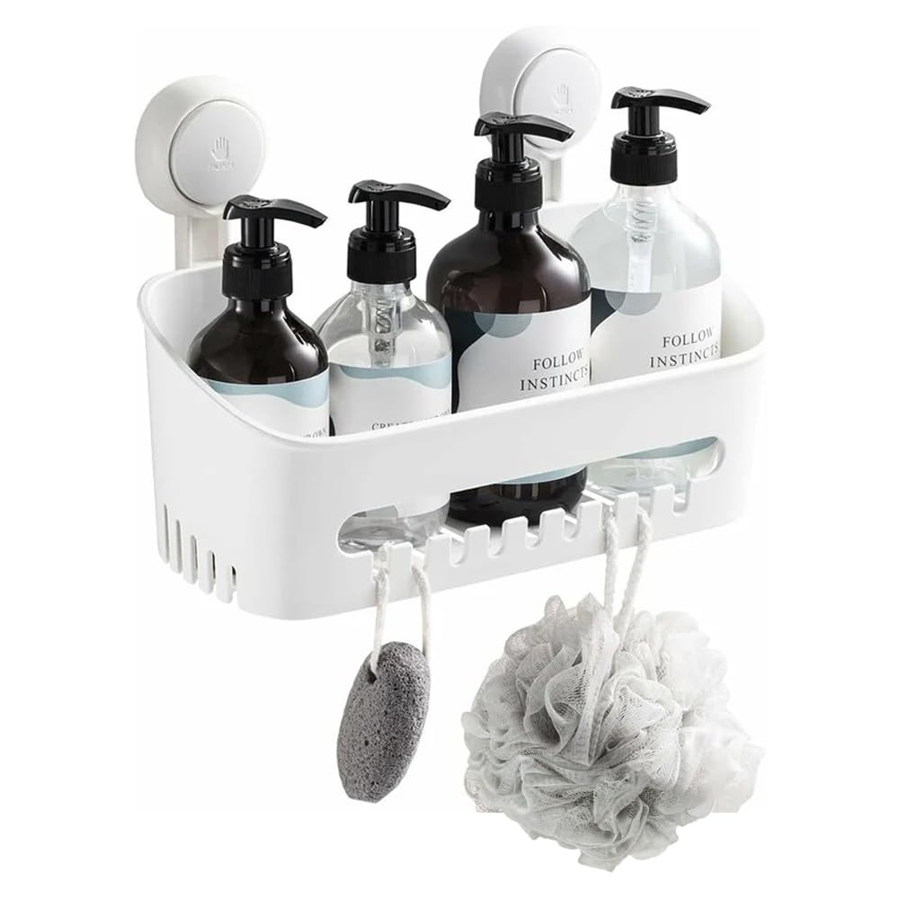 Zuvo No Drill Shower Caddy Basket with Suction Cups | Rustproof Plastic Organizer | White