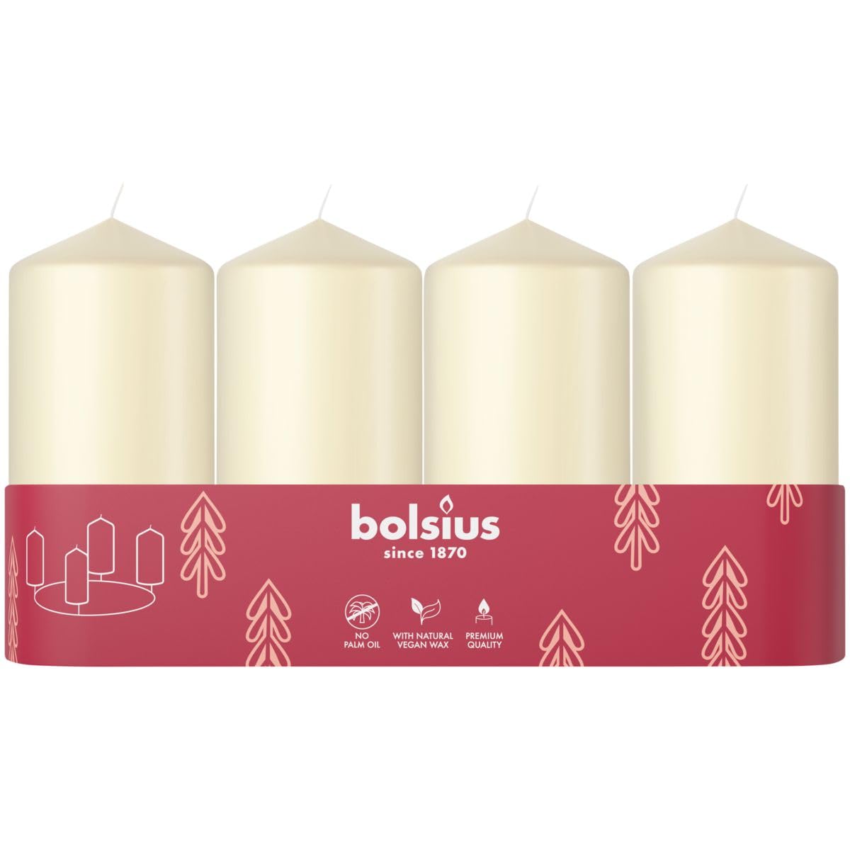 BOLSIUS Smooth Pillar Candles - Set of 4 Ivory Candles | 100x48 mm | 20 Hour Burn Time