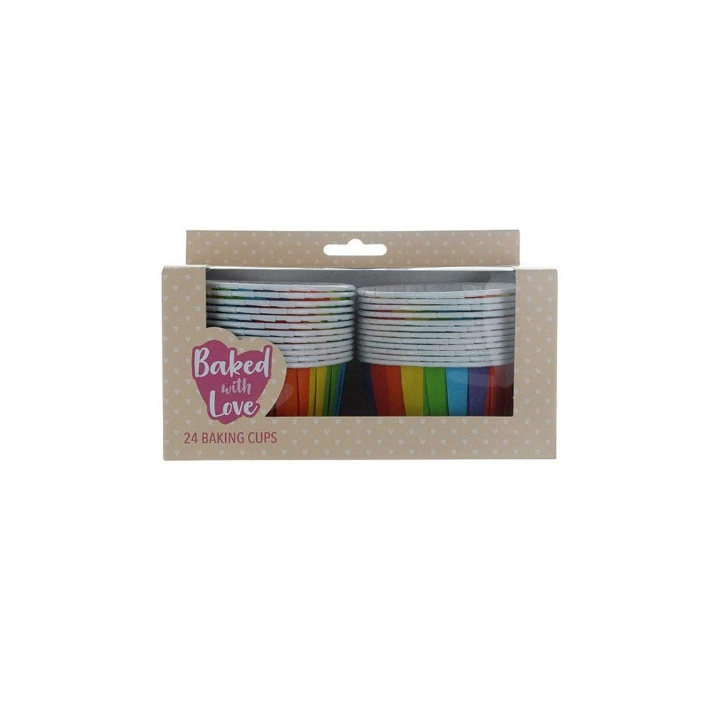 Baked with Love Rainbow Striped Baking Cups - Ultra Strong, Greaseproof Muffin Liners | Pack of 24 | 58mm Base 1