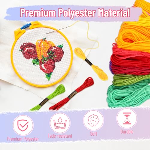 VynyQoo 60PCS Embroidery Floss Set - 52 Multicolor + Basic Black/White | Premium Polyester 3