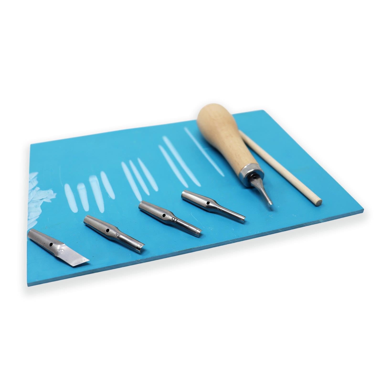 Artway Lino Cutting Tools Set - 5 Assorted Steel Nibs & Beechwood Handle for Relief Printmaking 3