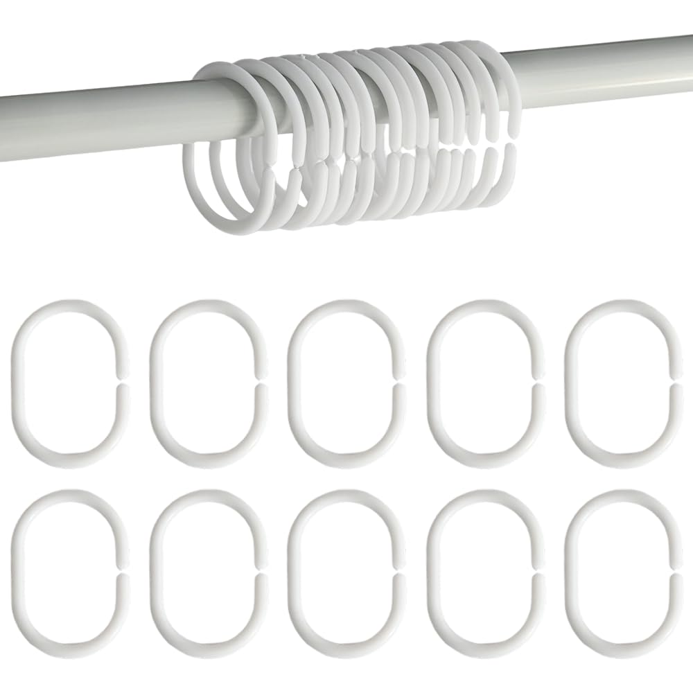 Armo Home Plastic C-Shaped Shower Curtain Rings - 24 Pack White Hooks | Rust Resistant 1