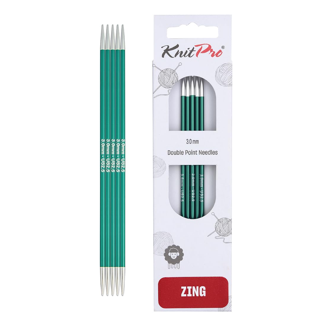 KnitPro Zing Double Pointed Knitting Needles - 3.00mm (6"/15cm) | Lightweight Aluminium | Jade Color 1