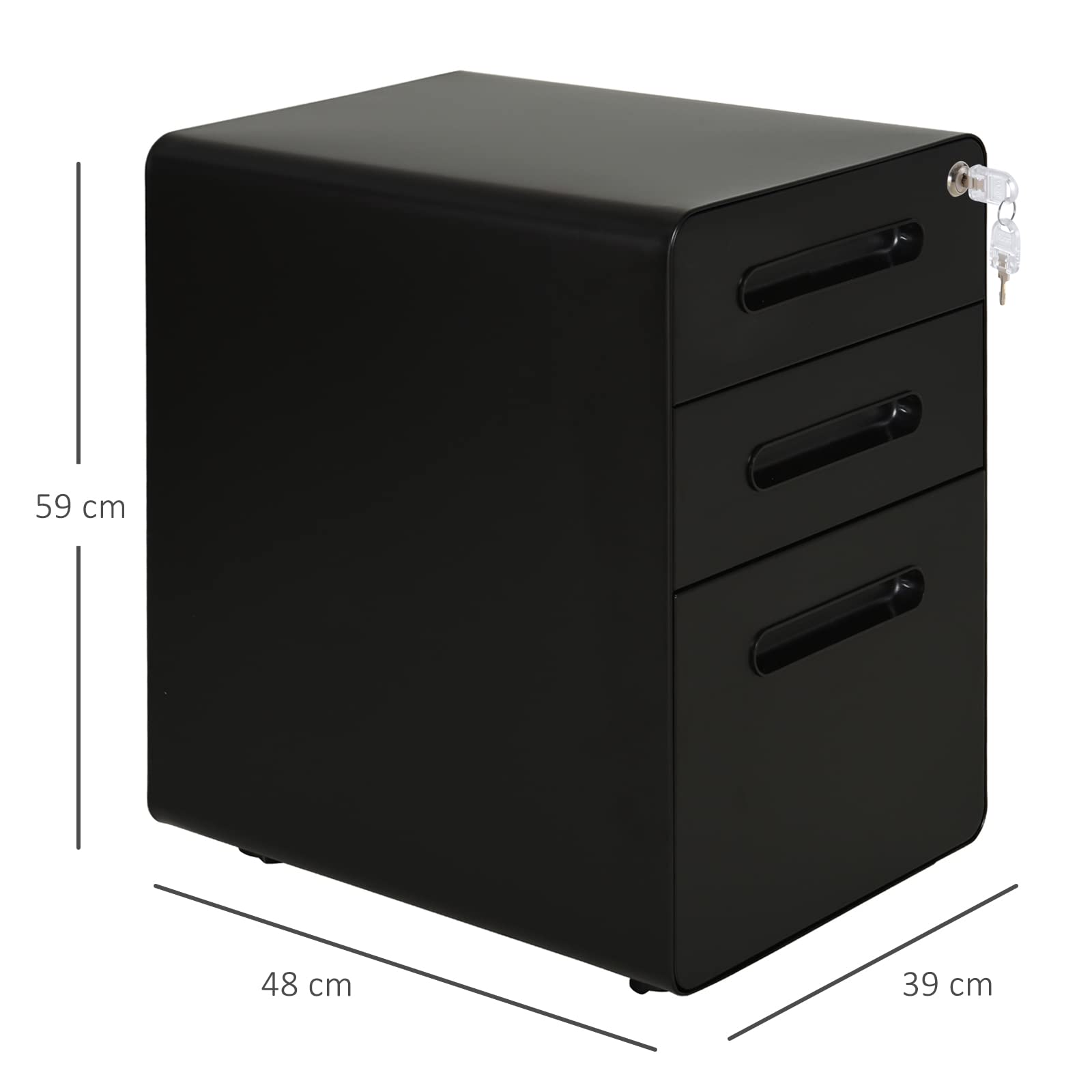 Vinsetto Lockable Mobile File Cabinet with 3 Drawers | Steel Body | Black | 39W x 48D x 59H cm 3