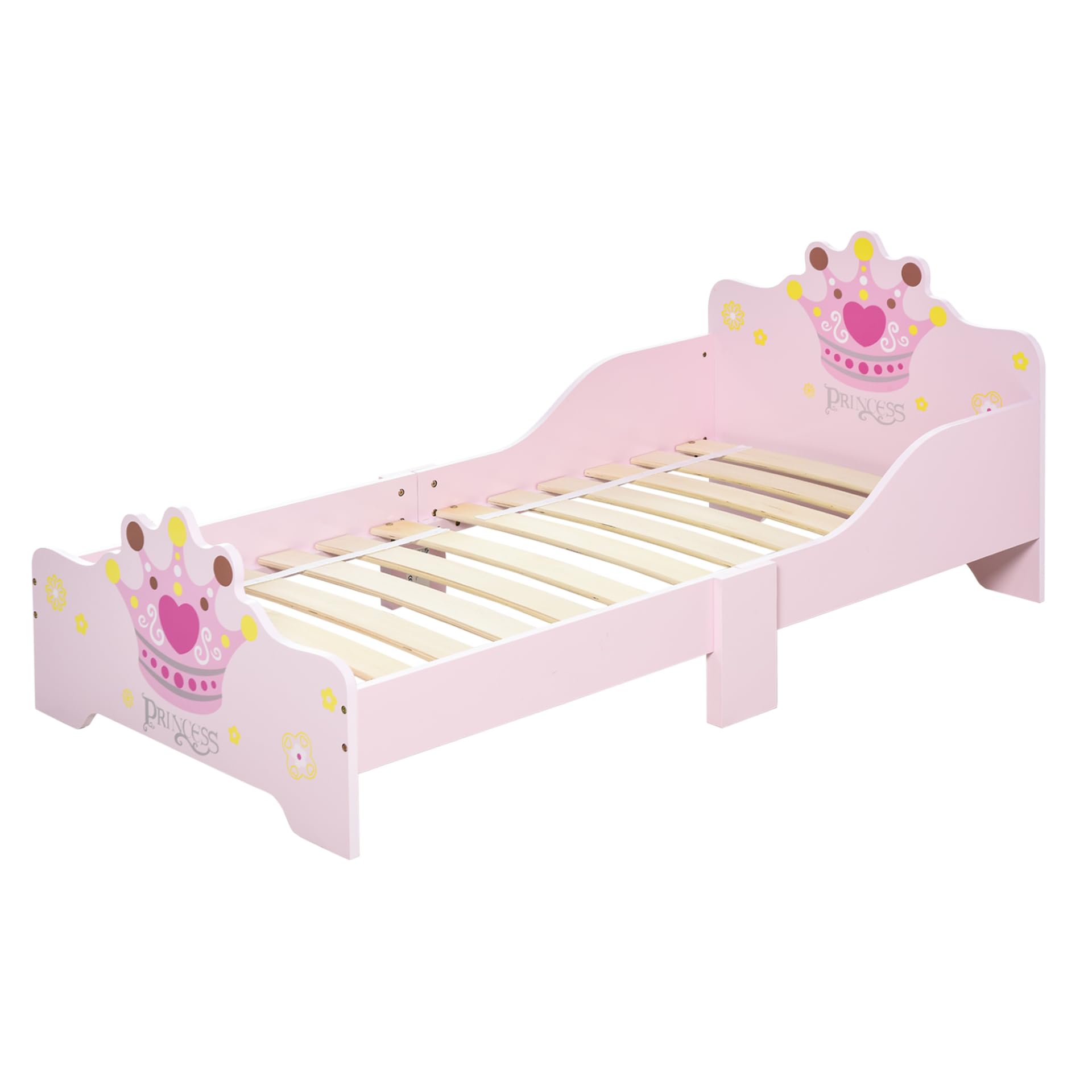 HOMCOM Princess Crown Toddler Bed for Girls | Low Height, Safety Rails | Supports 50kg 8