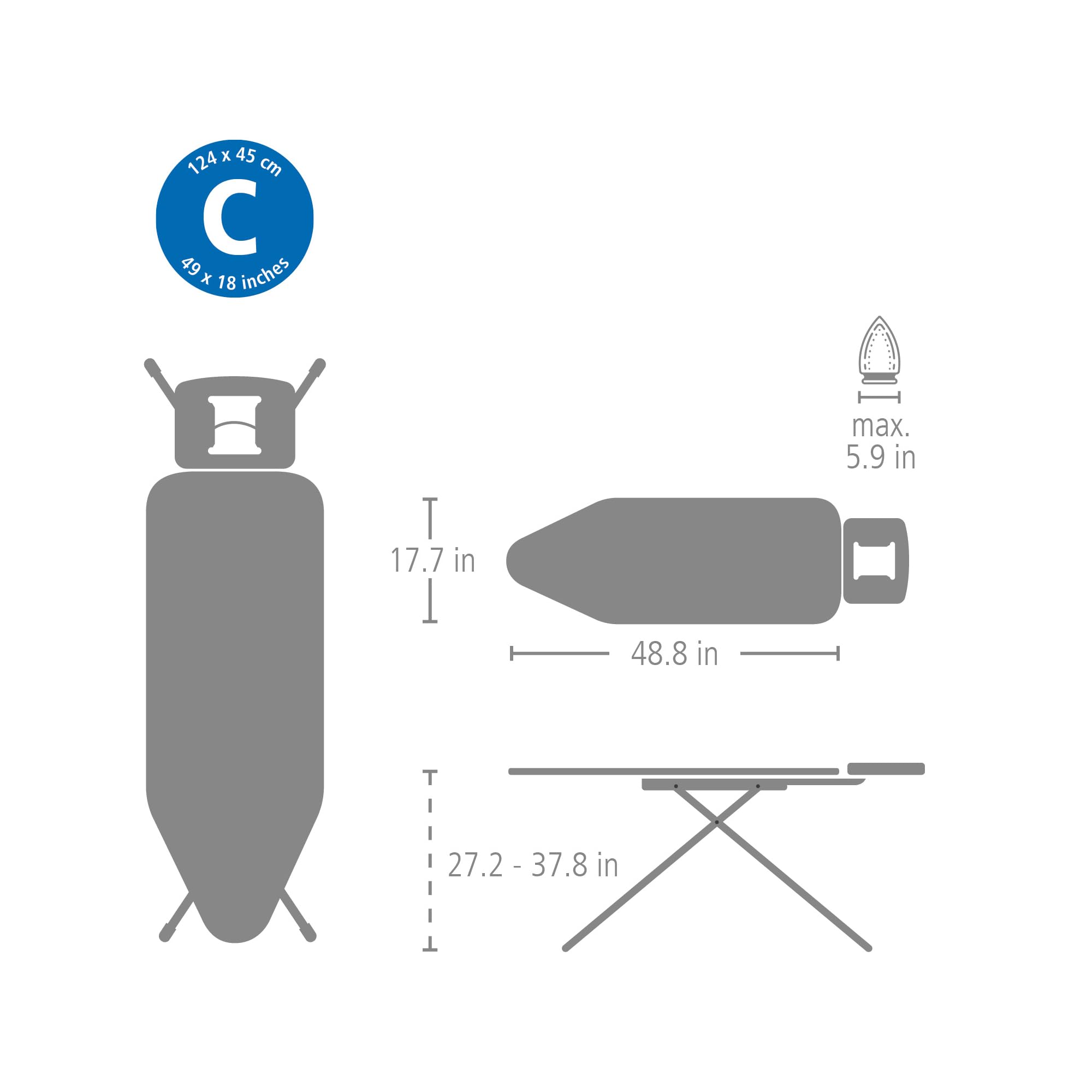 Brabantia Ironing Board C - XL 124 x 45 cm Space | Adjustable Height 75-98 cm | Denim Black 7