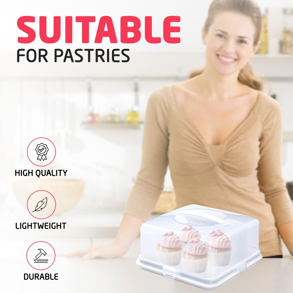 ACCURATE Square Plastic Cake Box Carrier | Holds Cakes up to 30cm | White 4