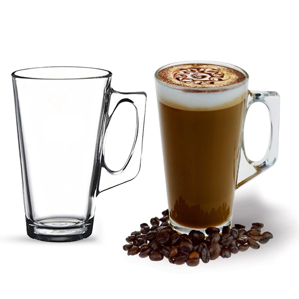 ANSIO Glass Latte Cups - 375ml (12.6 oz) Capacity | Pack of 2 | Dishwasher & Microwave Safe