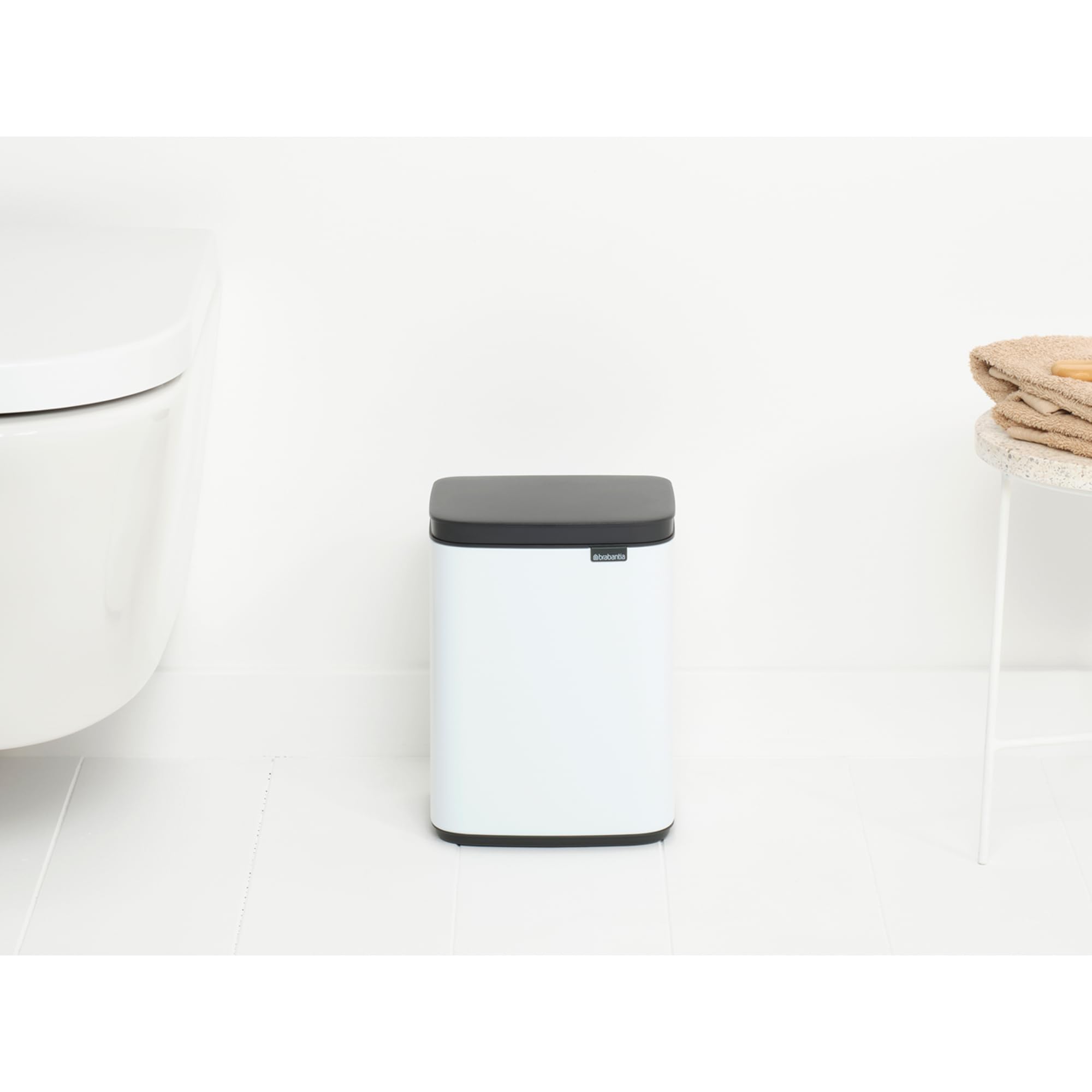 Brabantia Bo Waste Bin - 4L Capacity, Compact, White Alloy Steel | Quiet Close 8