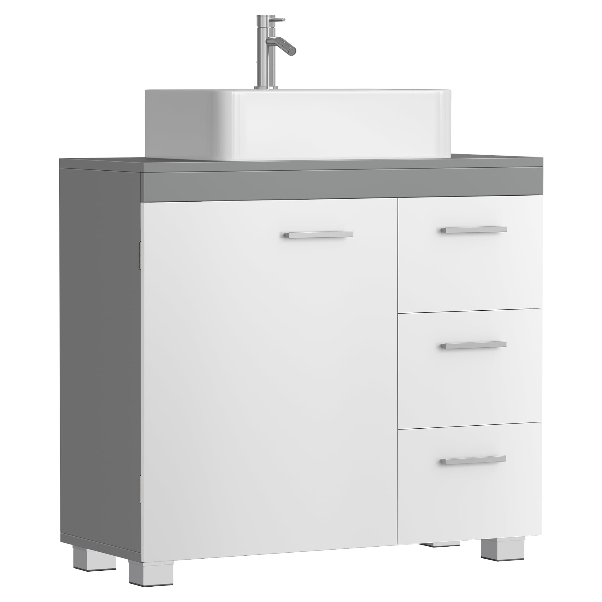 VASAGLE Under Sink Bathroom Cabinet - 3 Drawers, 2 Compartments | Cloud White + Dove Grey | 30x70x64 cm