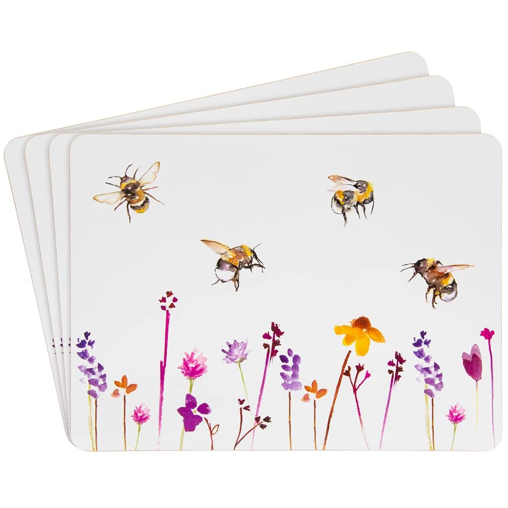 The Leonardo Collection Busy Bees Placemats Set of 4 - Heat Resistant | Cork Backed | Watercolor Print 1