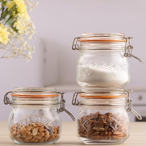Kilner Set of 3 Round Clip Top Jars - 0.5 Litre Airtight Glass Storage for Preserving & Dry Foods 2