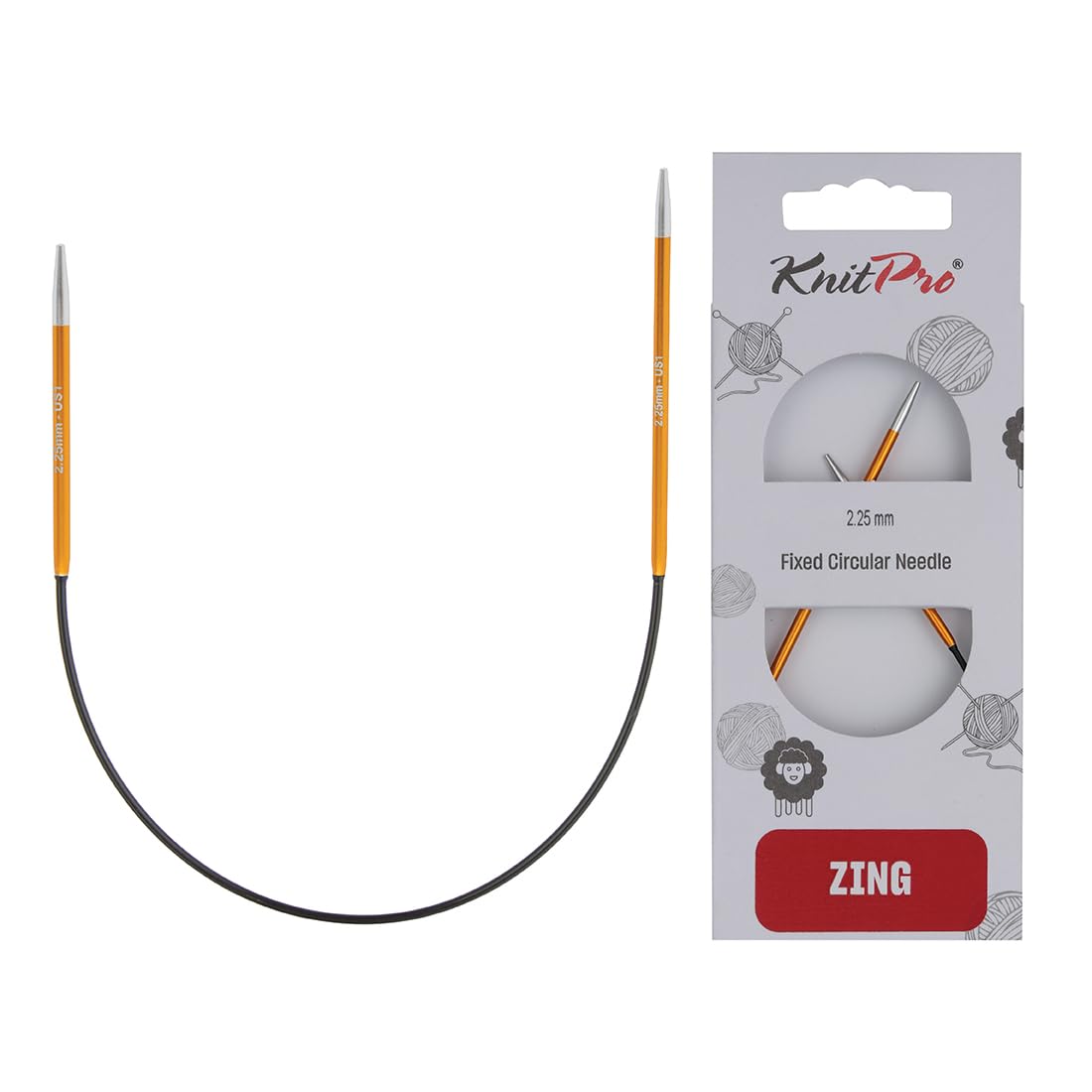 KnitPro Zing Circular Knitting Needles - Lightweight Aluminium | 25cm Length | 2.25mm Size | Orange 1