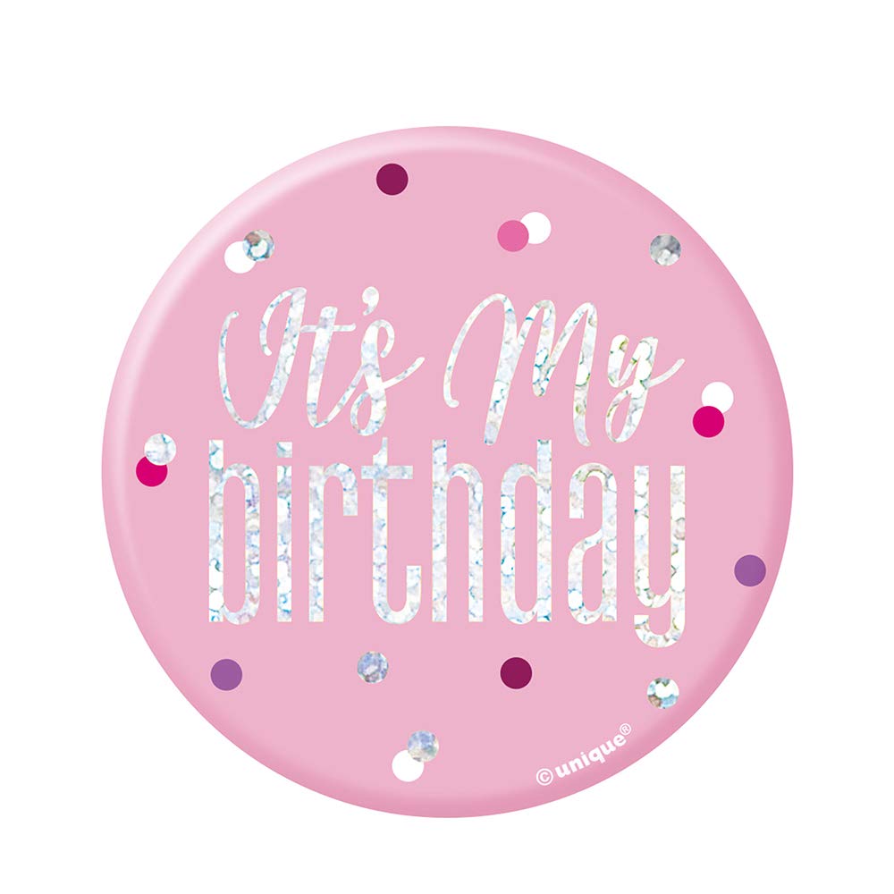 Unique Glitz Pink & Silver Birthday Badge - 'It's My Birthday' Design | Metal | 1 pc 3