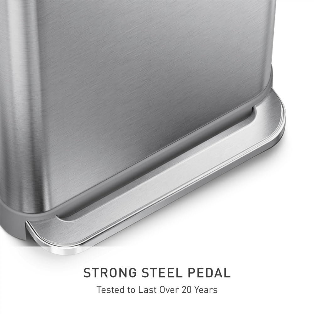 simplehuman CW2080 45L Rectangular Kitchen Pedal Bin with Liner Pocket | Brushed Stainless Steel 6