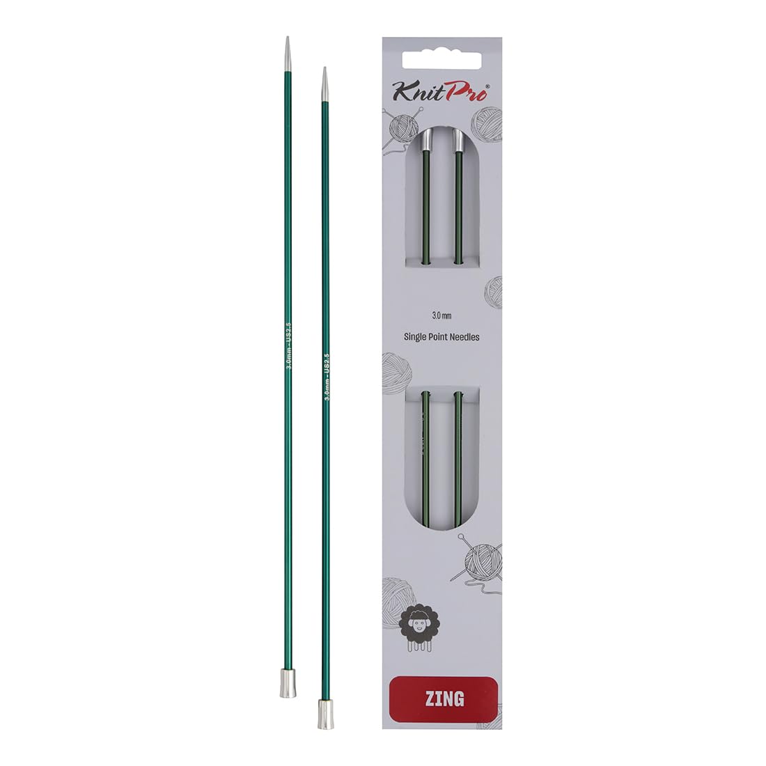 KnitPro Zing Single Pointed Knitting Needles - 3.00mm Size | 25cm Length | Lightweight Aluminium 1