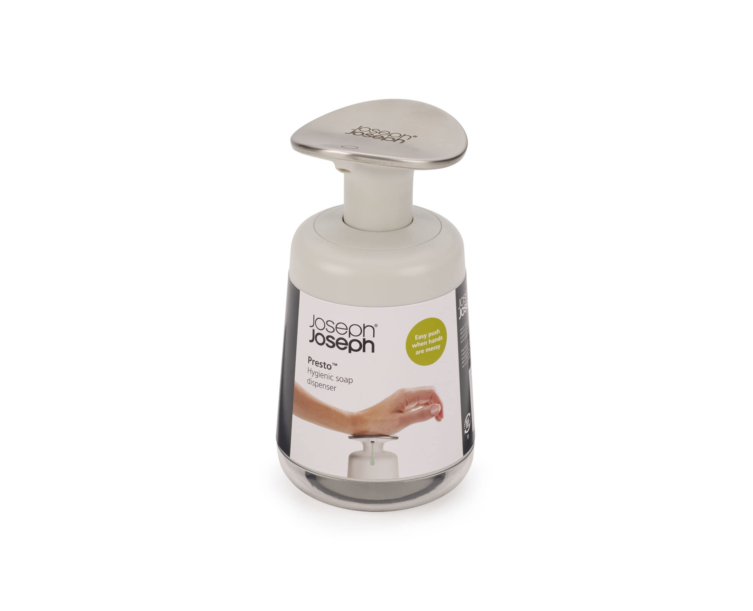 Joseph Joseph Presto Hygienic Soap Pump Dispenser - Refillable | Stone/Sage | Stainless Steel 6