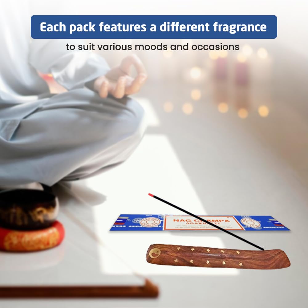 1ABOVE Nag Champa Incense Sticks (12x15g Packs) with Holder for Relaxation 4