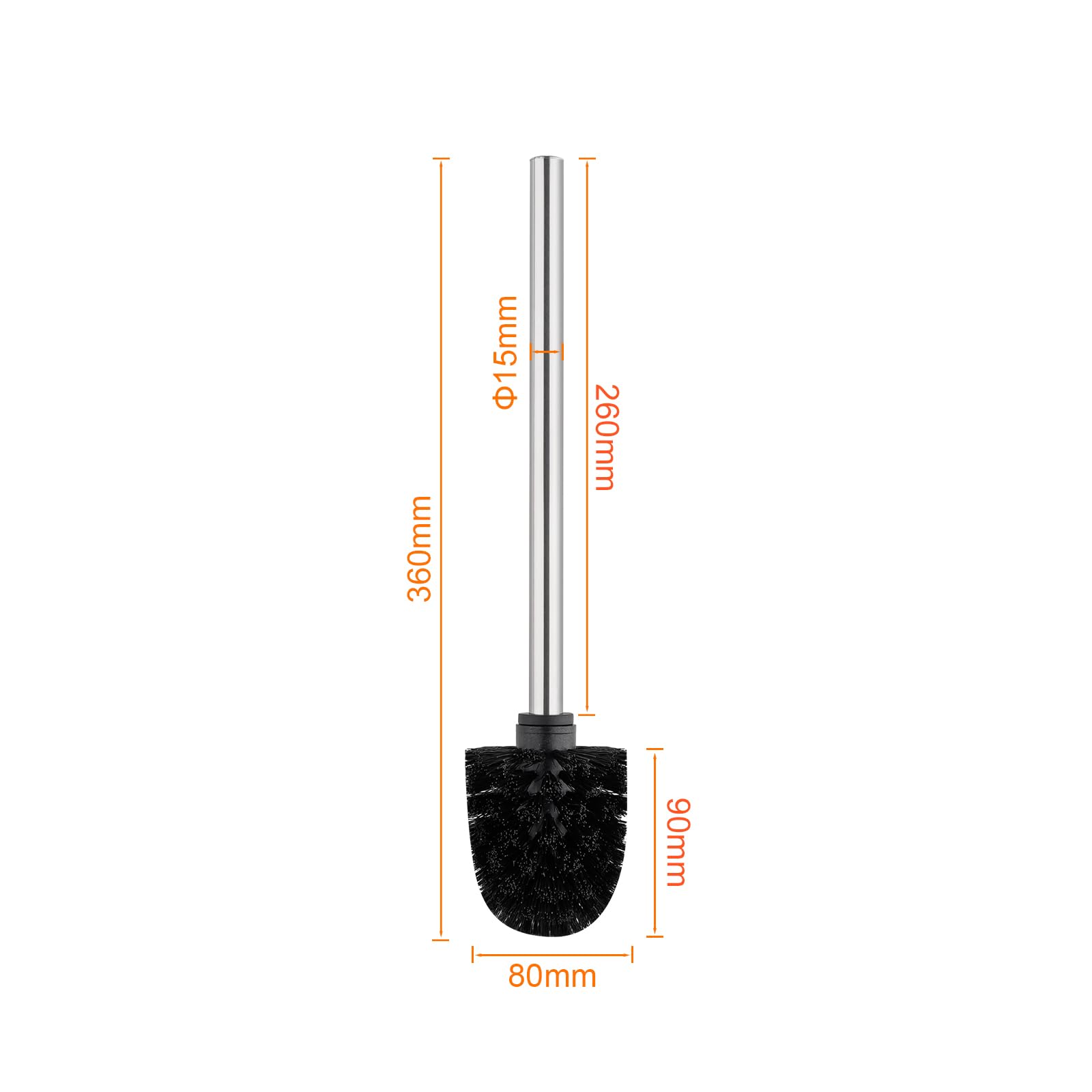 Ibergrif Toilet Brush Replacement Set - 4 Pack Stainless Steel Handles | Black | Long Handle 2