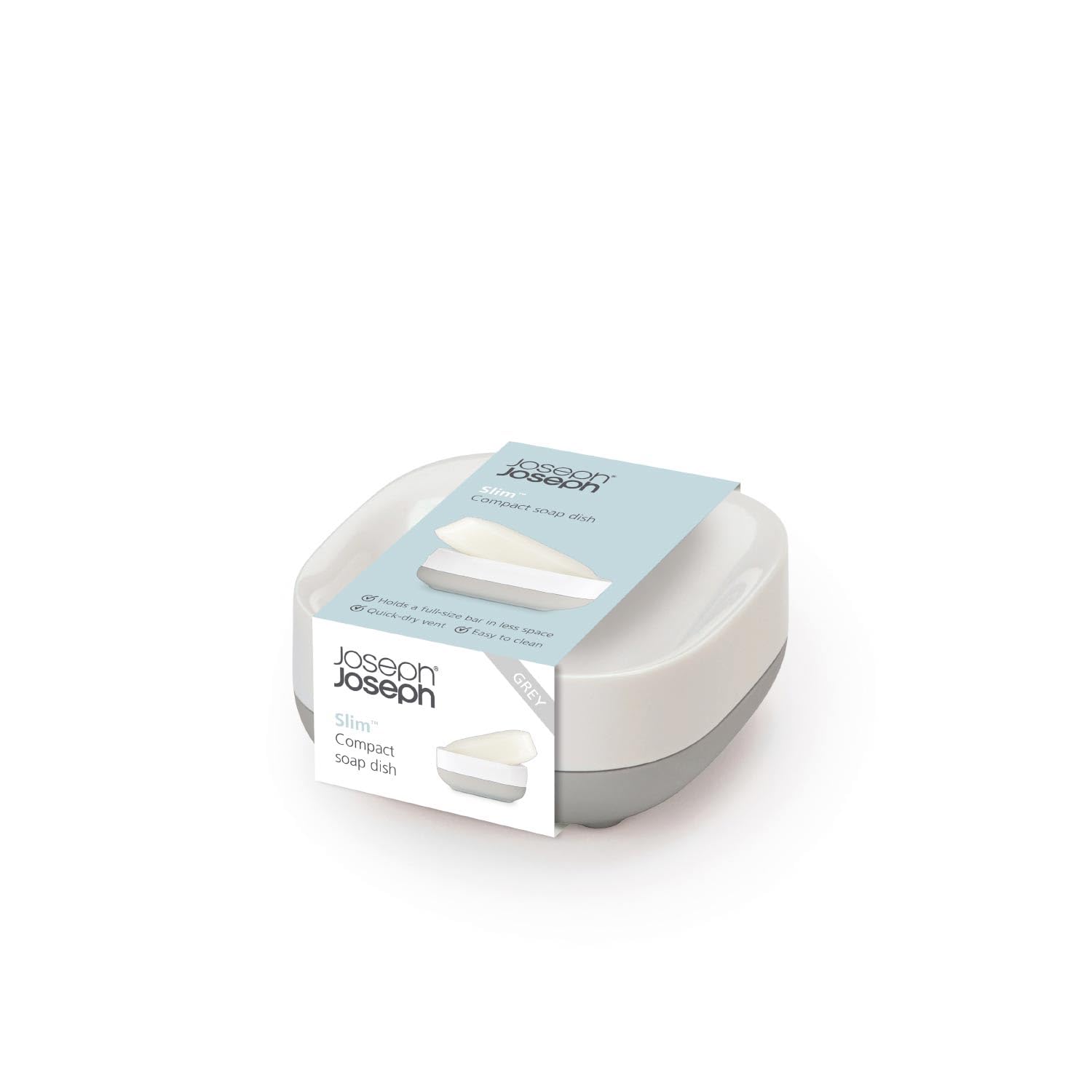 Joseph Joseph Slim Compact Soap Dish Holder - Space Saving Draining Design | White/Grey | Pack of 2 6