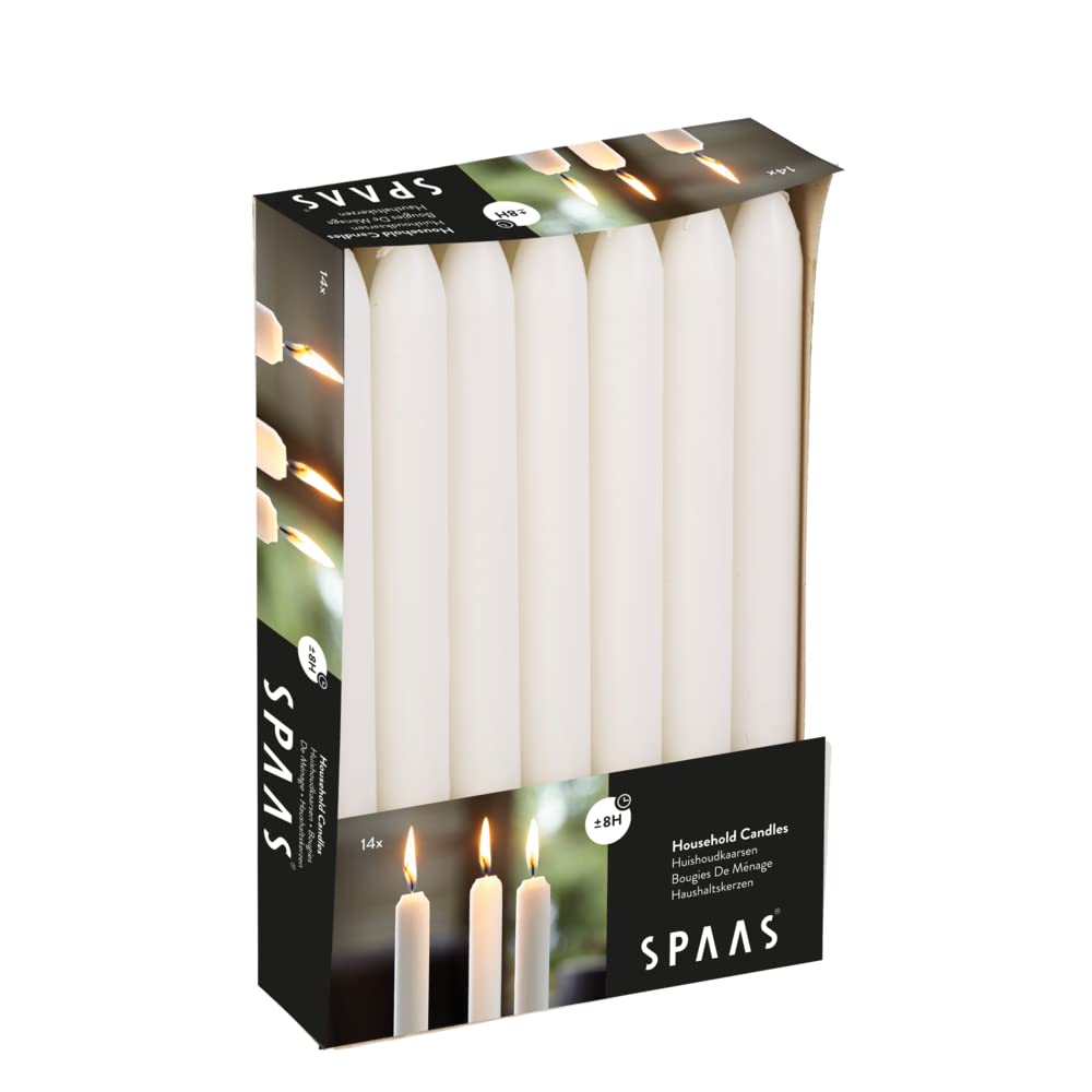 Spaas Unscented Tapered Dinner Candles - 14 Pack, 8 Hour Burn Time, White | 21mm x 220mm