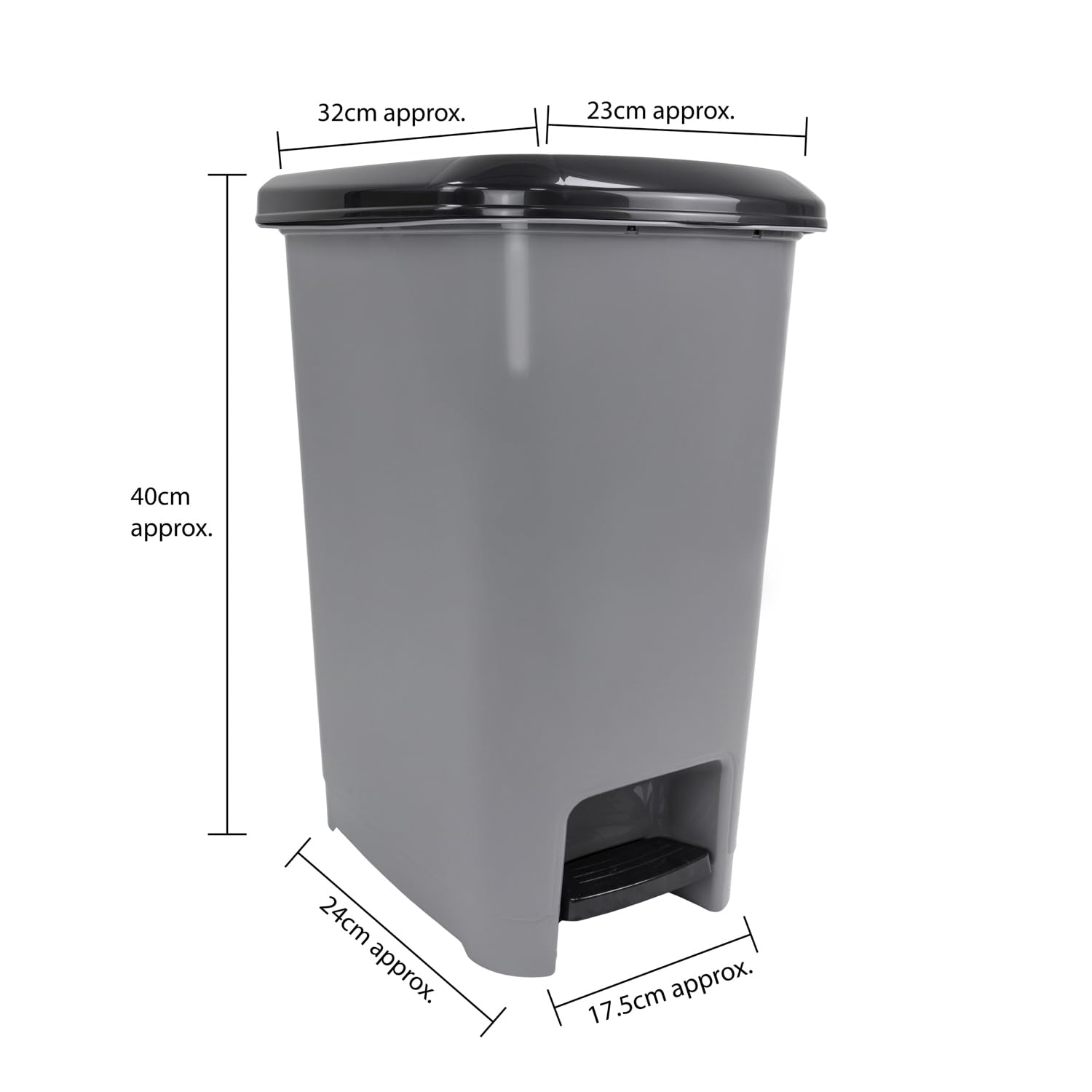 JVL Slim Plastic Lidded Foot Pedal Waste Bin - 15L Capacity | Grey | BPA Free 12