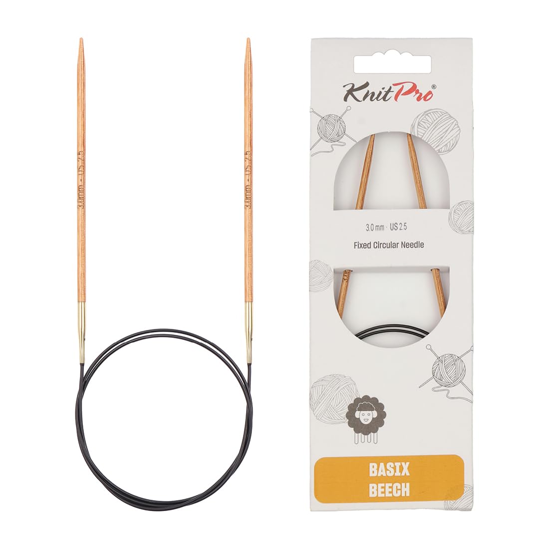 KnitPro Basix Beech Fixed Circular Needles - 3.00mm | 80cm Length | Lightweight Beech Wood 1