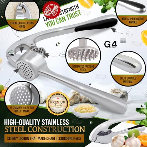 G4GADGET Heavy Duty Garlic Press Mincer Crusher | Aluminium | Dishwasher Safe 3