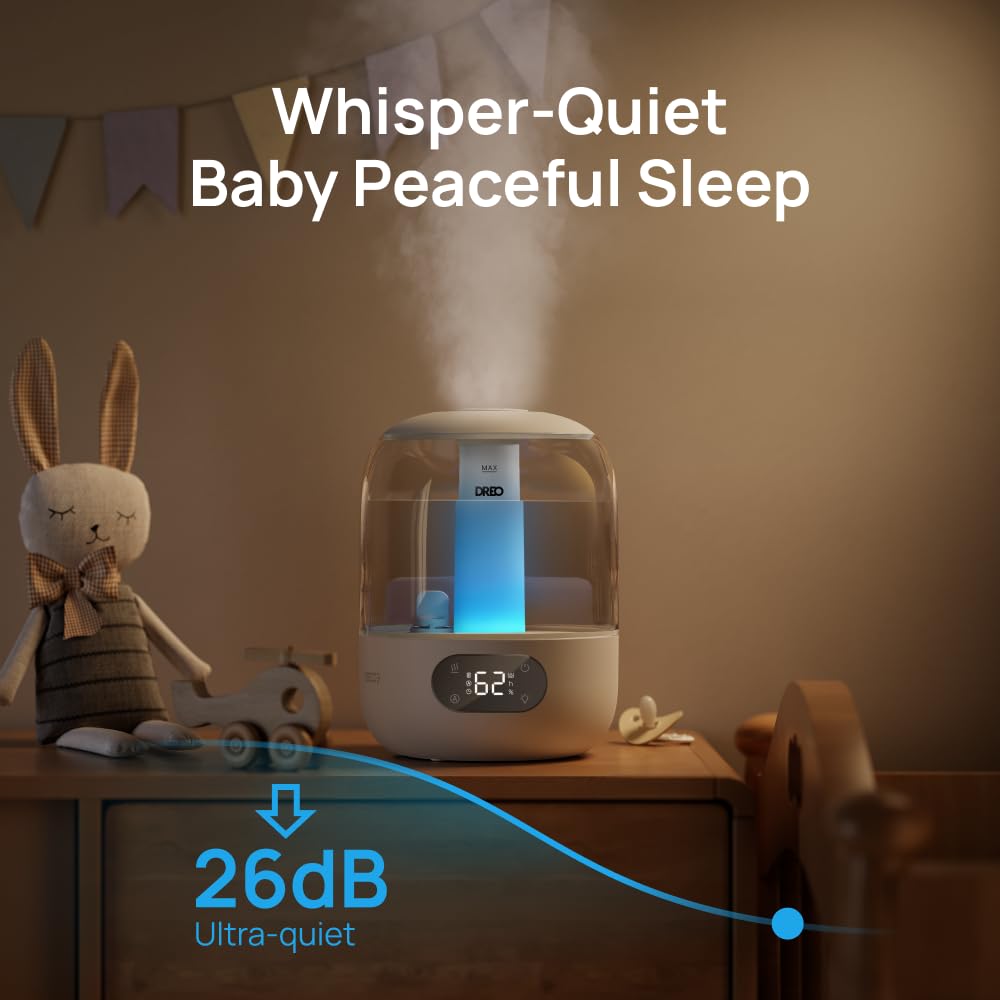 DREO Ultrasonic Cool Mist Humidifier - 3L Tank, 30-Hour Runtime, 26dB Quiet | White 3