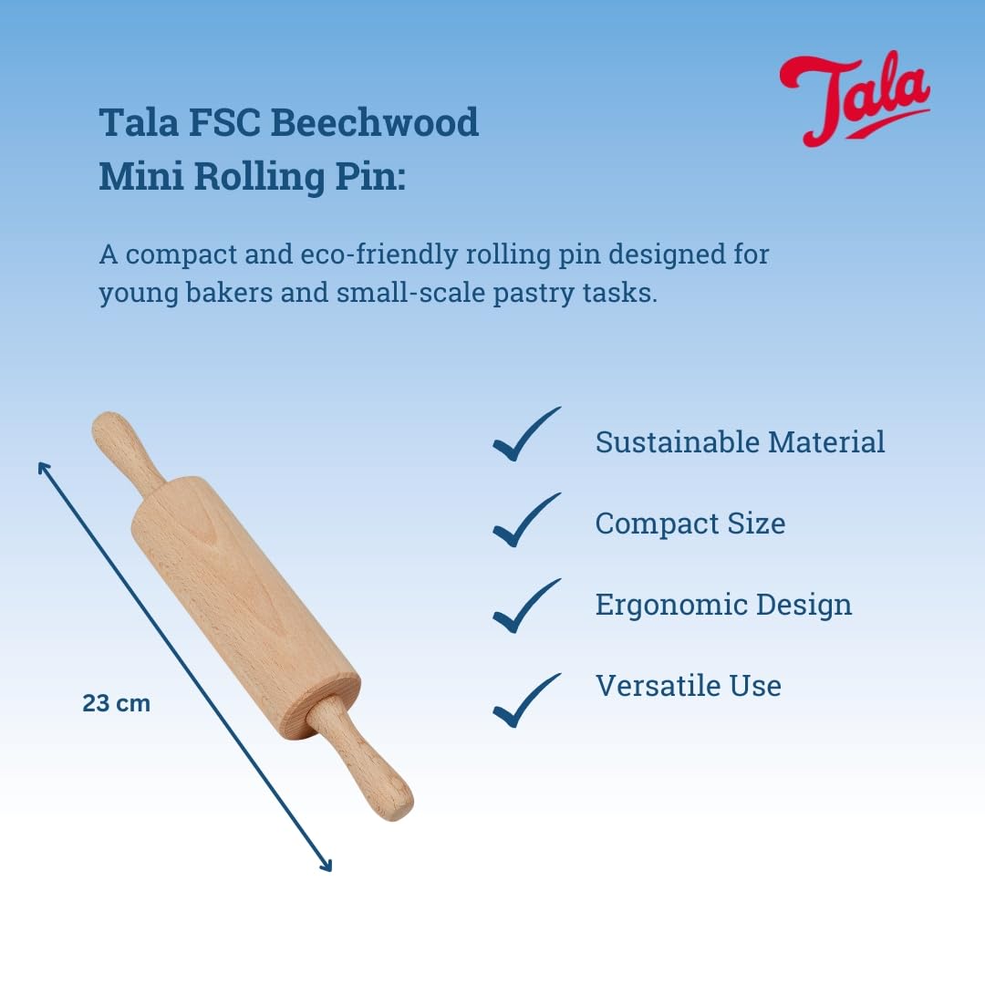 Tala Mini Rolling Pin - FSC Beechwood for Junior Bakers | 23cm Length 3