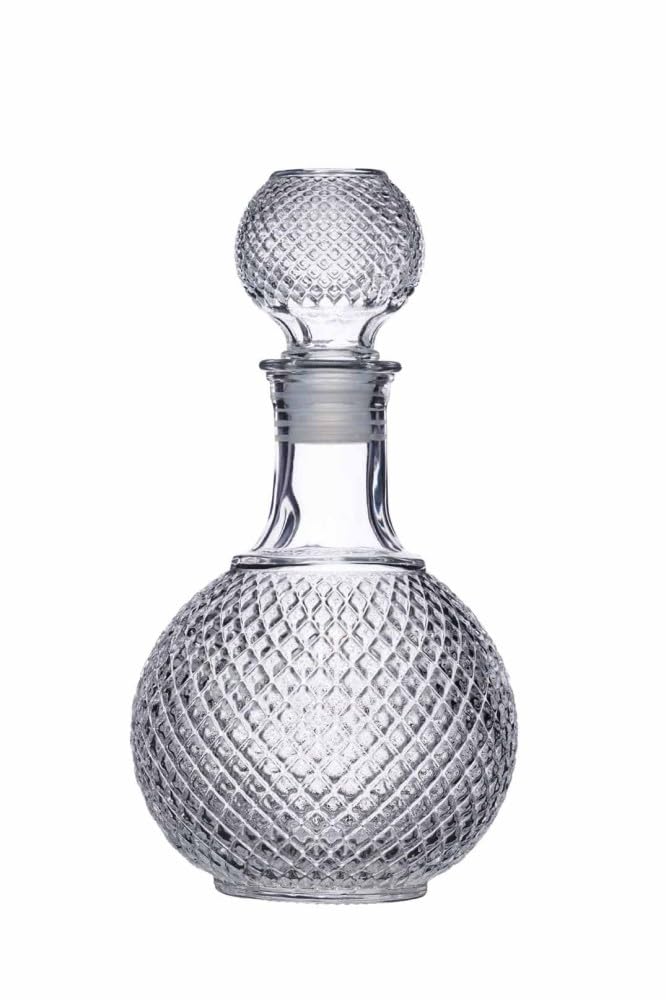 BarCraft Cut Glass Liquor Decanter - 1 Litre Capacity | Airtight Silicone Seal | Crystal Glass