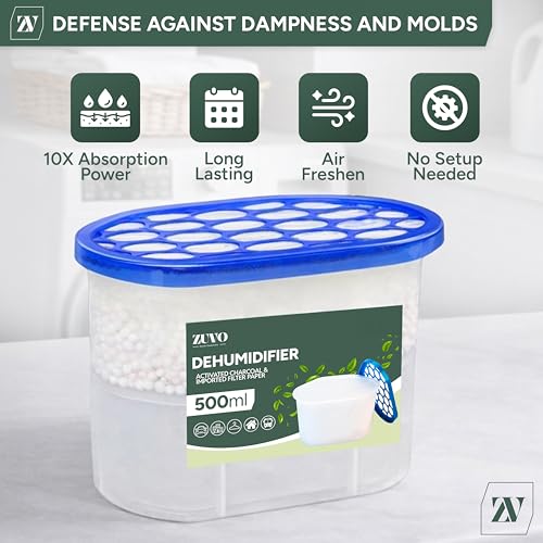 Zuvo Disposable Dehumidifier 500ml Moisture Absorber - Pack of 10 | Calcium Chloride 5