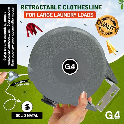 G4GADGET Outdoor Retractable Clothes Line - 15m Drying Space | Heavy Duty | Grey 2