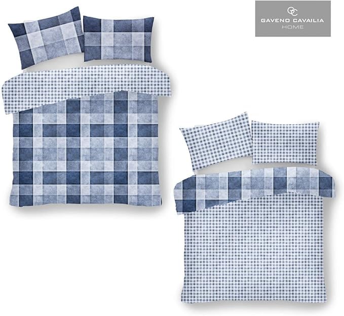 GC GAVENO CAVAILIA Polycotton Checked Duvet Cover Set | Double Size (200cm x 200cm) | Blue 2